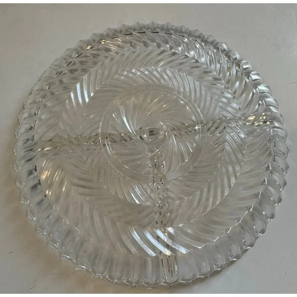 3 Section Divided Herringbone Glass Relish Tray 7